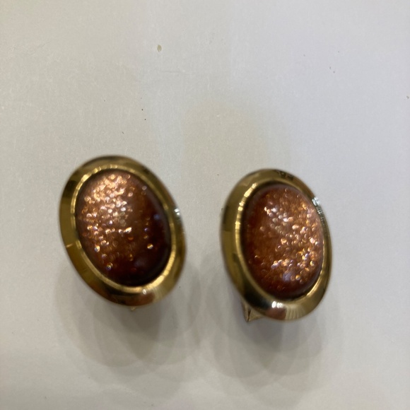 Cuff Links Goldstone Oval Gold Tone Mid Century Modern Vintage - Picture 4 of 4